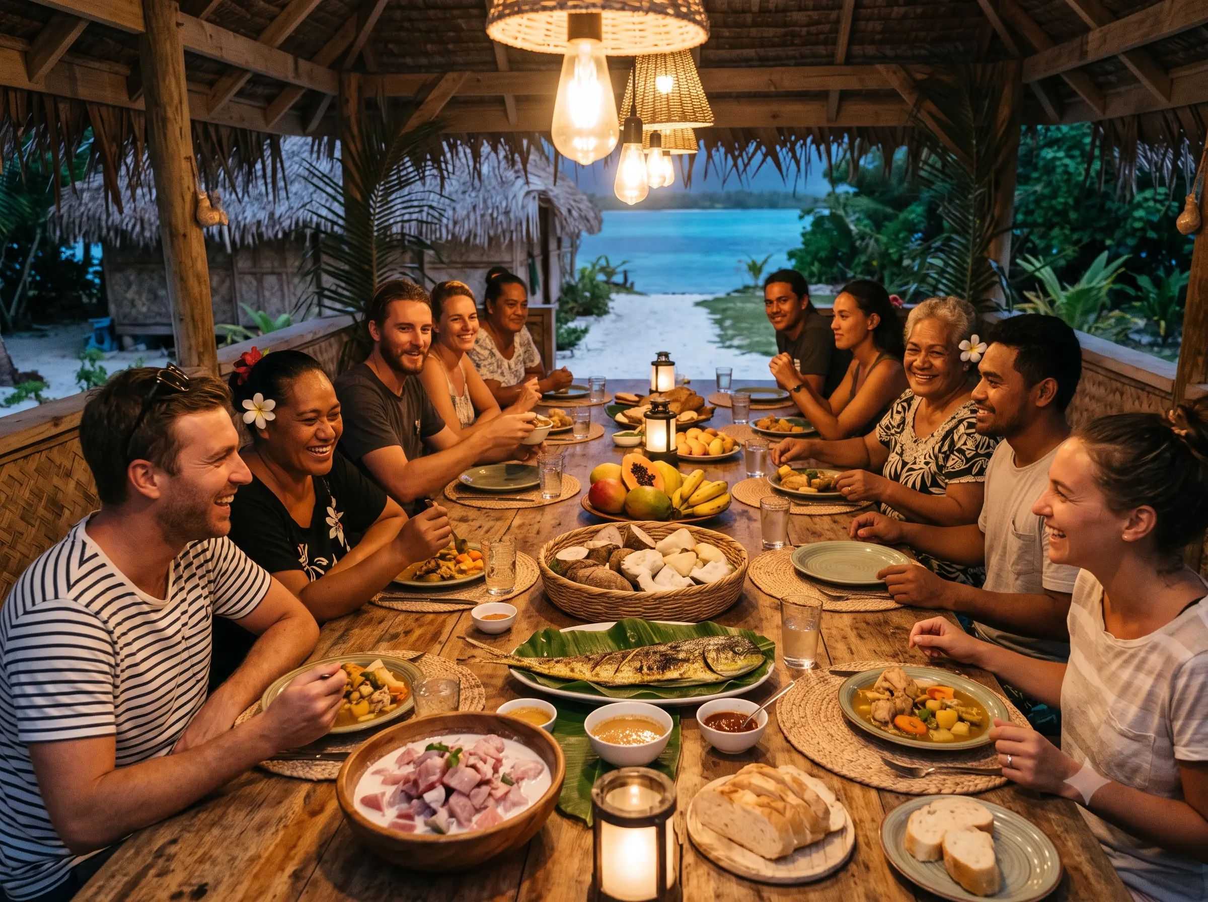 Dîner partagé à la table d'hôte